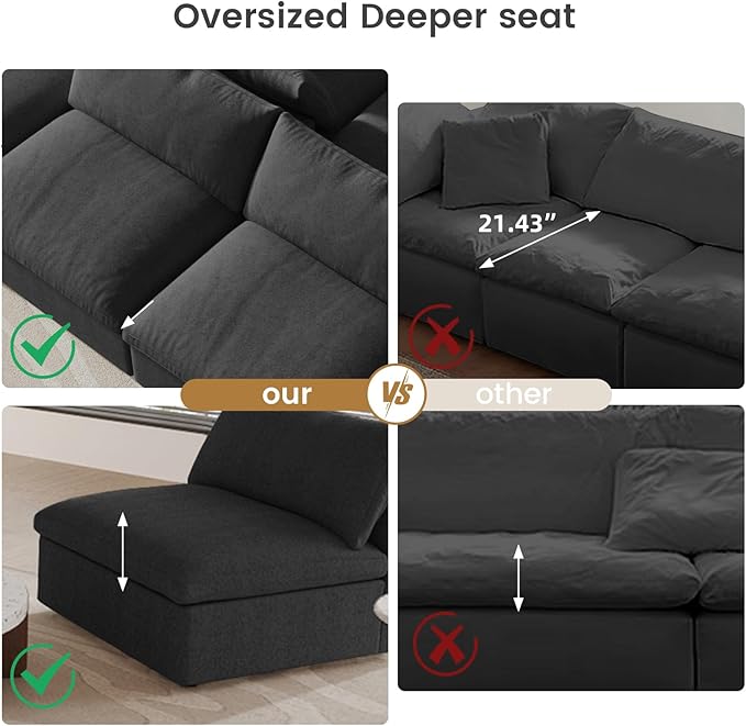 Cloud Modular Sectional Sofa Couch,120.45" V Shaped Convertible Couches for Living Room,Minimalist Deep Sofa Couches,Sofa Covers Washable&Replaceable