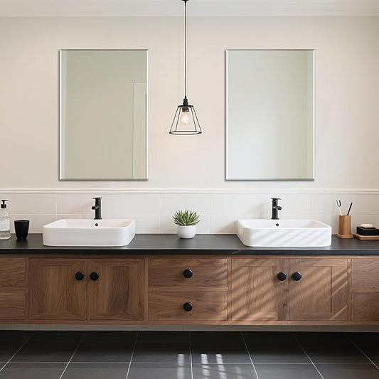 Ruomeng 2-Pack Bathroom Vanity Mirrors for Wall 24" x 36", Frameless Rectangle Mirror with Beveled Edge for Over Sink, Wall Mounted Mirror