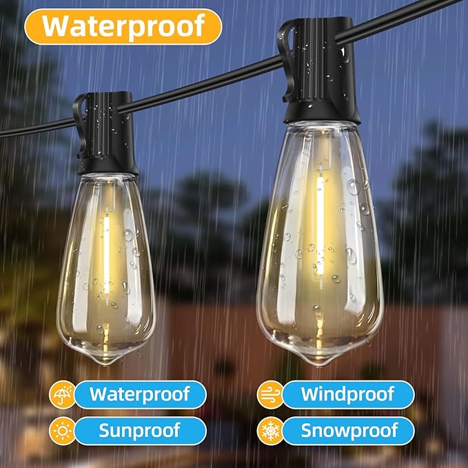 ST40 25FT Outdoor LED String Lights with 12+1 Shatterproof Bulbs,E17 Socket, 2700K Warm White,Weatherproof, 0.6W LED,for Patio,Porch, Deck,Gazebo,Bistro,Garden,Wedding,Party Decor