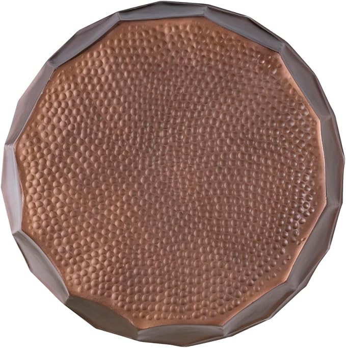 Modern Contemporary Round Aluminum Material 32" Coffee Table and 21" Height End 2PC Table Set with Glossy Diamond-Patterned Base Antique Copper