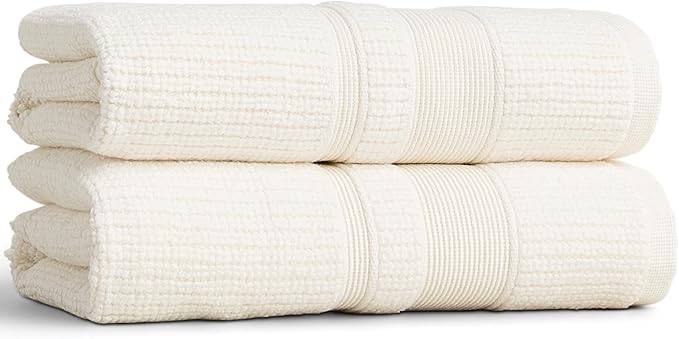 Preston Lane Douro Hand Towel Set – 2 Pack Luxury Cotton Towels, Ultra Soft & Absorbent, Quick-Dry Spa-Quality Bathroom Towels, Made in Portugal, Alabaster