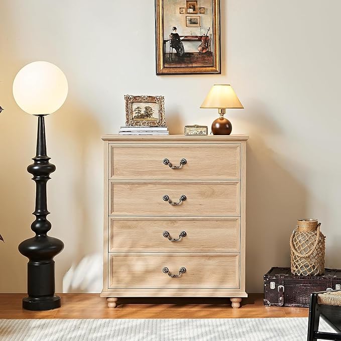 24" Wide Farmhouse Nightstand with Charging Station Set of 2, 37" Tall Rustic Chests of Drawers w/ 4 Solid Wood Feet, Farmhouse Furniture Series for Living Room,Bedroom,Wood