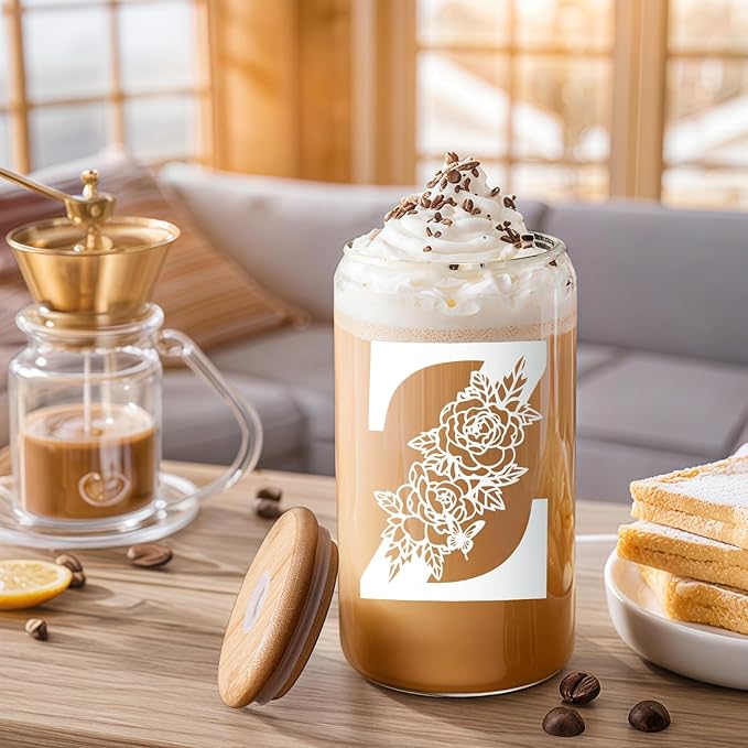 DWTS DANWEITESI Birthday Gifts for Women: Initial Glass Cup as Office Graduation Memorial Holiday Personalized Gifts - for Teacher Employee Nurse Coworkers Bridesmaid Bride - Z Aesthetic Cup