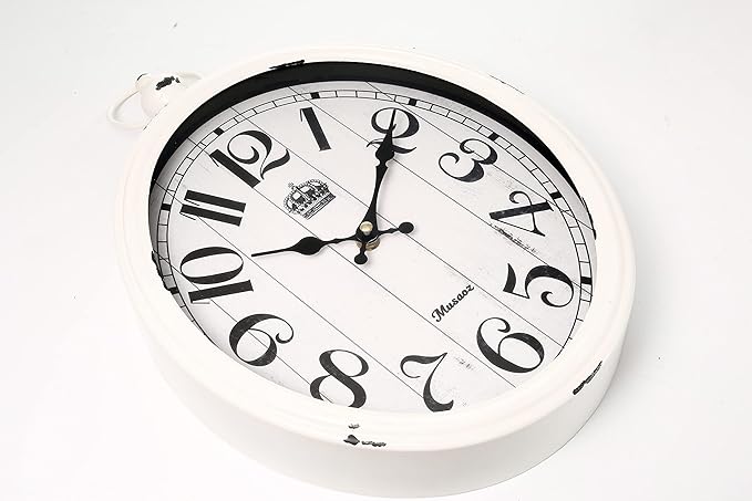 Oval Wall Clock Metal 16 inch Large Battery Operated Retro Wall Clock Old-Fashioned Antique Design Rustic Vintage Style Decor Wall Clock for Living Room Kitchen Farmhouse White