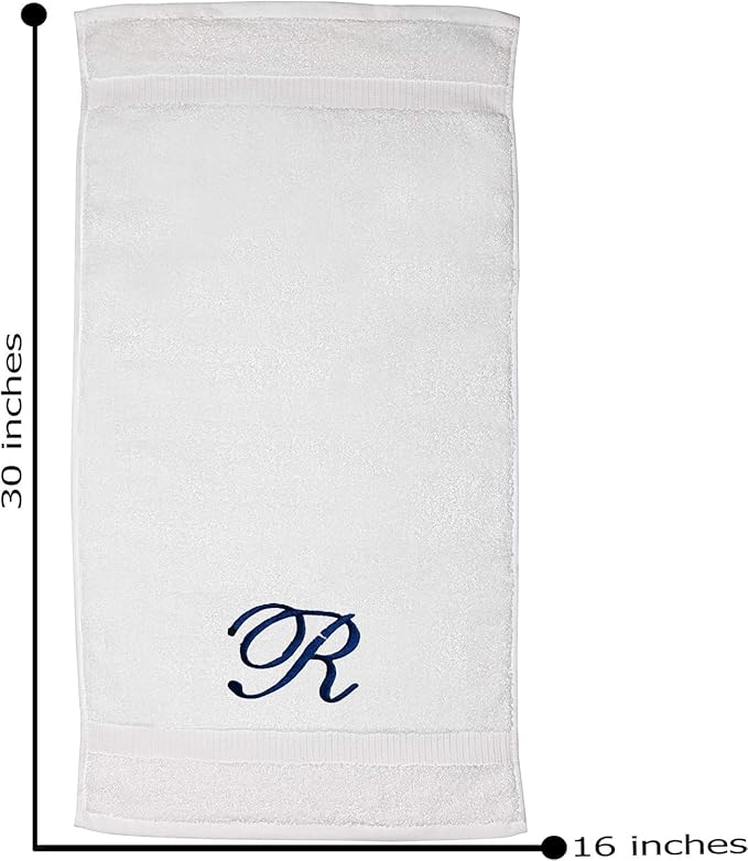 White Monogrammed Hand Towels for Bathroom - Luxury Hotel Quality Personalized Initial Embroidered Towel for Powder Room, Spa - GOTS Organic Certified - Pack of 2 Navy, Letter R