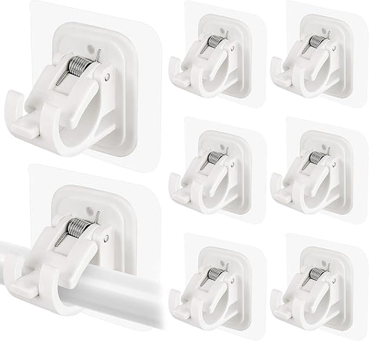 8PCS Self Adhesive Curtain Rod Holders No Drill Curtain Rods Brackets No Drilling Nail Free Adjustable Curtain Rod Hooks Curtain Hangers for Bathroom Kitchen Home Bathroom Hotel