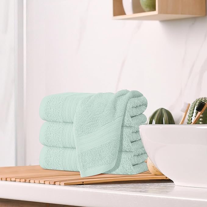 BOUTIQUO Ultra Soft Cotton 6 -Piece Hand Towel Set 16x24 Inch, Ideal for use in Bathroom, Kitchen, Gym, Spa & General Cleaning, Compact & Lightweight Multi Purpose Hand Towels - Sea Green