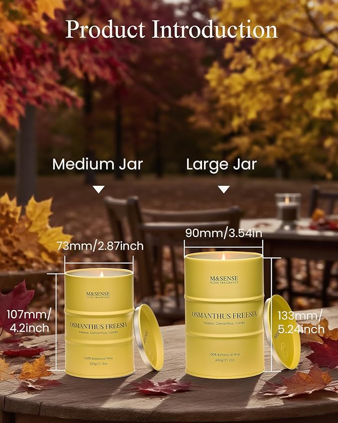 M&SENSE Osmanthus Freesia Scented Candles Large, Natural Soy Candles 21.2oz 120 Hour Christmas Decor,Christmas Candle for Stress Relief Meditation Relaxing,Gift for Her