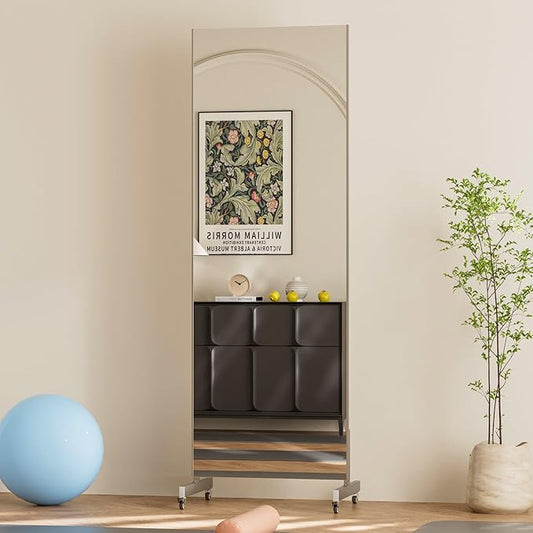 brisafe 67"x24" Ultra-Light Mobile Floor Mirror with 360° Wheels, 0.04mm Shatterproof Nano Film for Home Gym/Yoga/Dance Studio & Commercial Use | 60% Insurance Savings | Silver