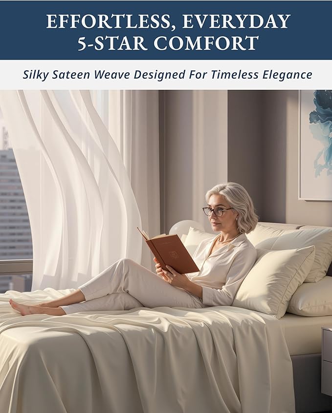 LANE LINEN 100% Egyptian Cotton California King Sheet Sets, Soft & Comfy Luxury Hotel Like Thick Fully Elasticized Mercerized Cotton Sheets Cal King Set, No Pill Fade Resistant Bedding - Ivory