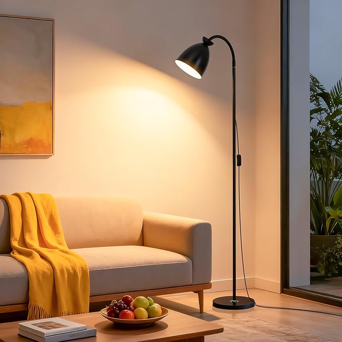 Bright Modern Black Floor Lamp for Living Room Corners Bedroom Bedside Kids room dorm Classroom,Tall Standing Reading Warm Light, 9W LED tri Color Dimming, Goose Neck Adjustment, Cheap Work Desk Lamp