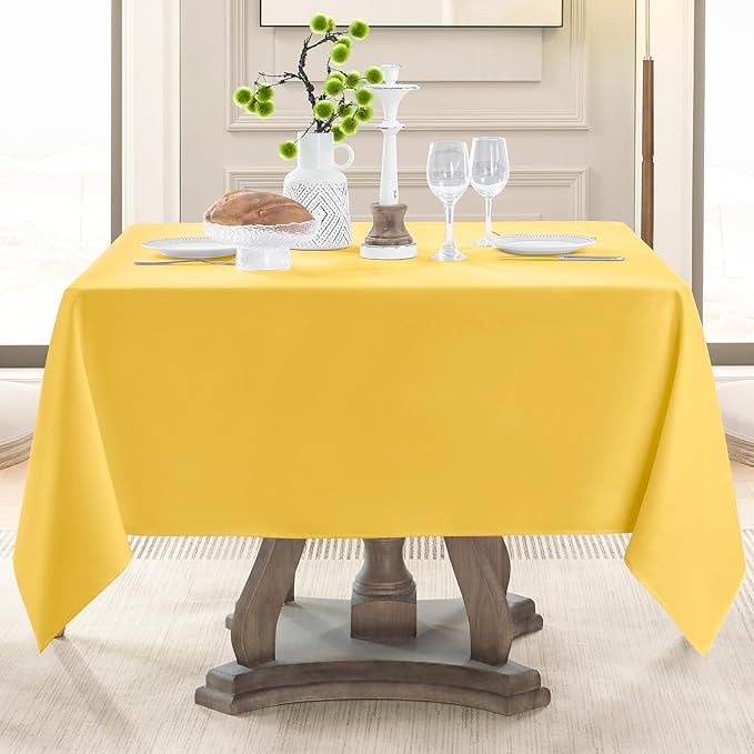 Square Tablecloth 52 x 52 Inch Yellow Tablecloths Stain-Wrinkle Resistant Washable Polyester Table Cloths for Holiday, Buffet Parties, and Weddinge 6pack