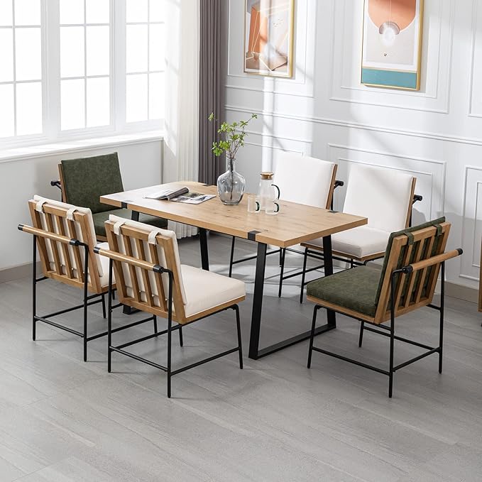 DUOMAY Mid-Century Modern Dining Chairs Set of 4, PU Leather Side Chair with Rear Handle, Armless Chair with Metal Legs for Kitchen Dining Room Living Room Vanity, Beige