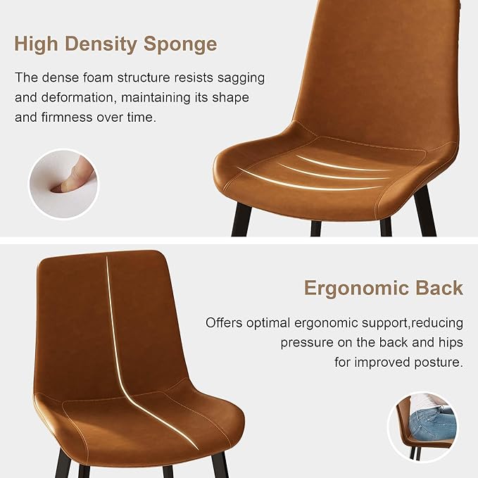 Dining Chairs with Comfortable Backrest and Sturdy Metal Legs, Modern Upholstered PU Leather Kitchen & Office Chairs for Dining Room, Restaurant Or Living Room (Brown, 6-Set)