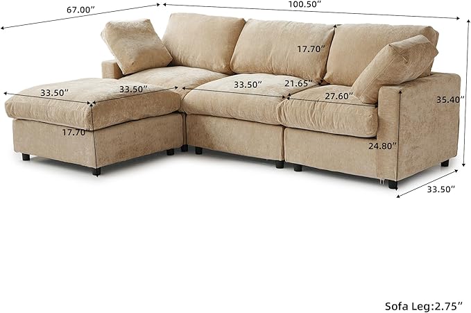 JACH L Shape Sectional Couches for Living Room, Deep Seat Convertible Modular Sofa, Cloud Sectional Couch, Sofa Covers Washable, Minimalist Modern Couch for Living Room, Apartment, Khaki