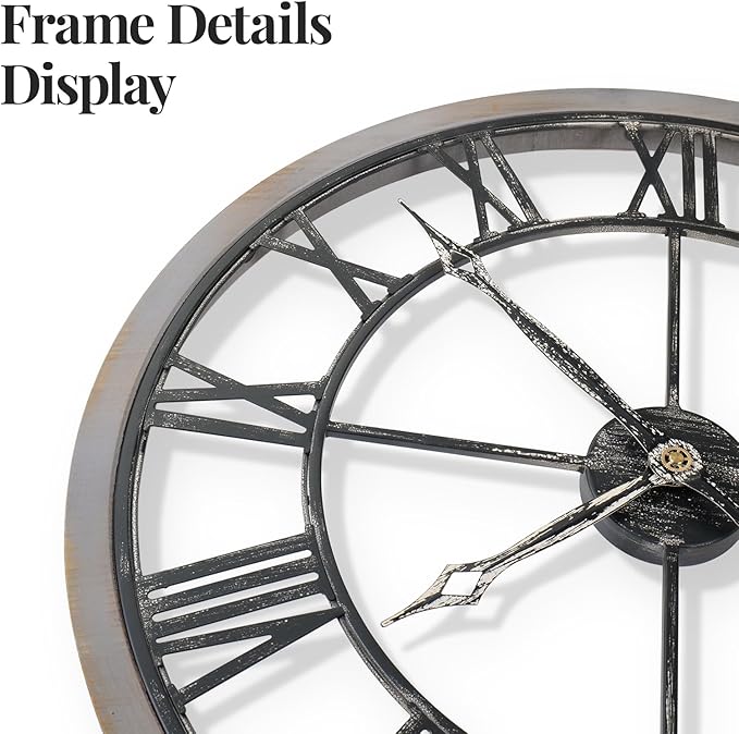 30 Inch Large Wall Clock for Living Room Decor, Modern Wood Decorative Wall Clocks with Solid Wooden Frame, Battery Operated Silent Non-Ticking Clock - Roman Numerals
