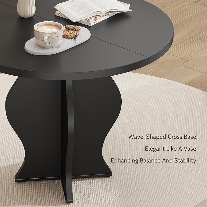 31.5 Inch Small Round Dining Table for 2, Modern Farmhouse Wood Kitchen Table, Rustic Black Circle Dining Room Table with Pedestal Base for Kitchen and Dining Room Furniture