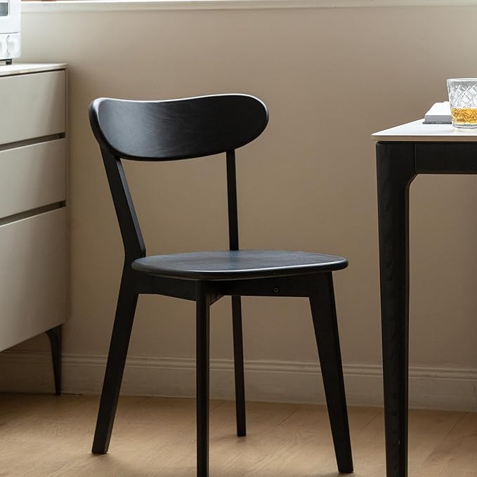 Black Wood Dining Chair,FAS Grade Oak Dining Chair, Sturdy Outer Sword-Leg Design in Black Finish for Restaurant, Cafe, and Modern Home Kitchen,Easy Assembly,400 lb Capacity