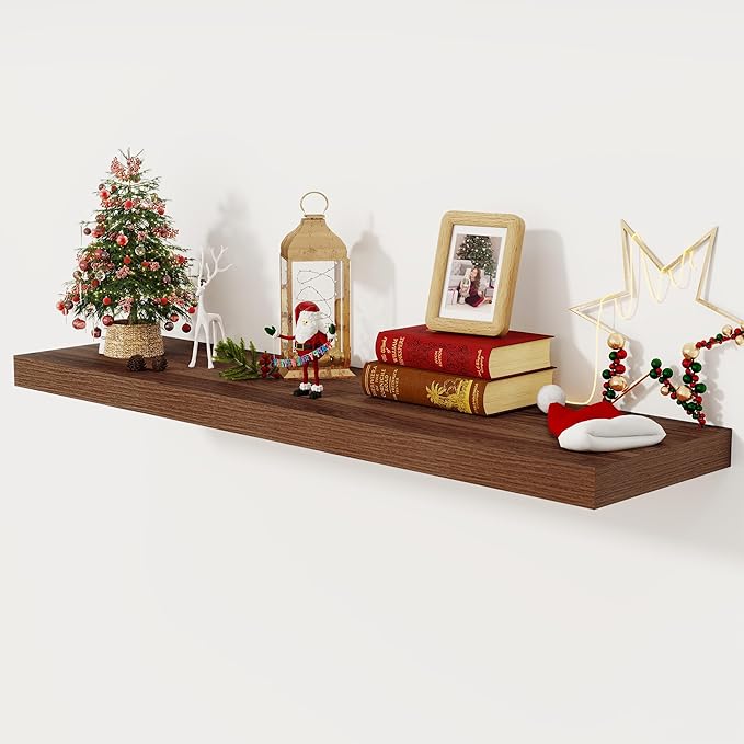 Floating Shelves 48 Inch Long, 12 Inch Deep Floating Shelves for Wall, 48 x 12 Large Wall Shelves for Home Storage & Display, 2" Thicked Floating Shelf for Bedroom, Living Room, Walnut Color, 1 Pack