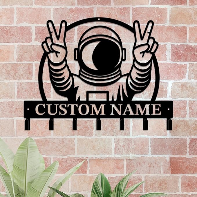 Personalized Custom Astronaut UFO Metal Wall Keys Hooks,Clothes Hooks Astronaut Art coat racks,door holder,Black Astronaut decorations for home,Entrance doors,Hallway, Bedroom,Keys,Hats (Style I)