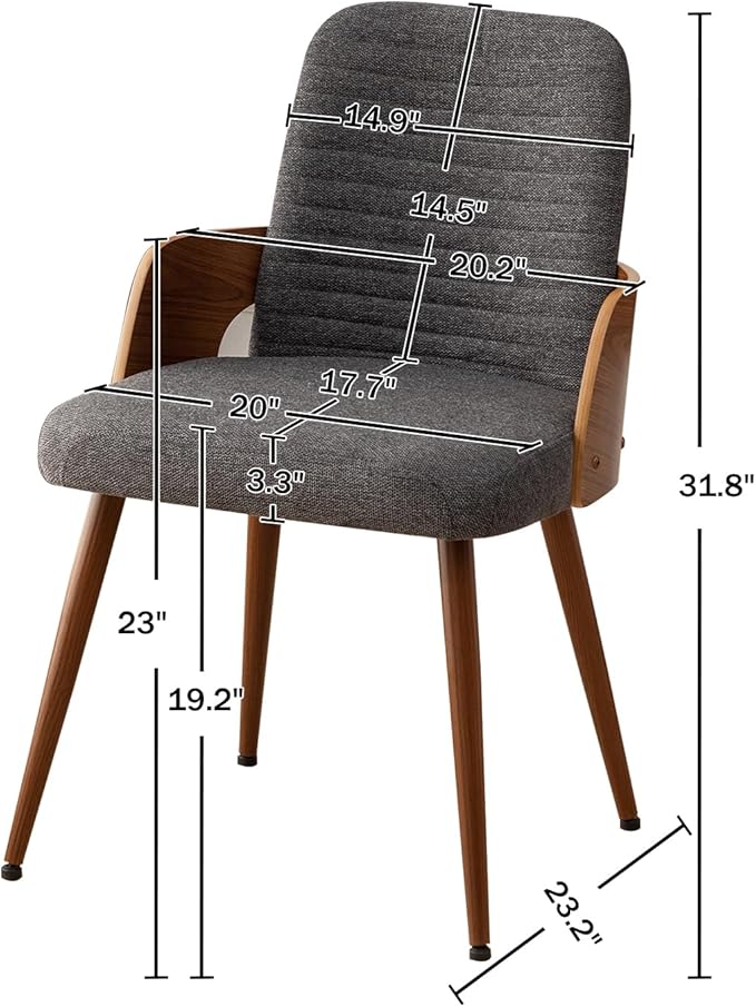 Dining Room Chairs Set of 2,Mid Century Modern Kitchen Chairs,Upholstered Accent Chairs,Metal Legs Wooden Desk Chairs,Armless and No Wheels for Kitchen Dining Living Room,Gray Fabric