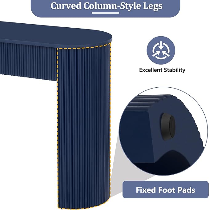 Modern Fluted Console Table 54-Inch Oval Entry Sofa Table with Storage Drawers for Living Room Entryway Hallway Furniture, Navy