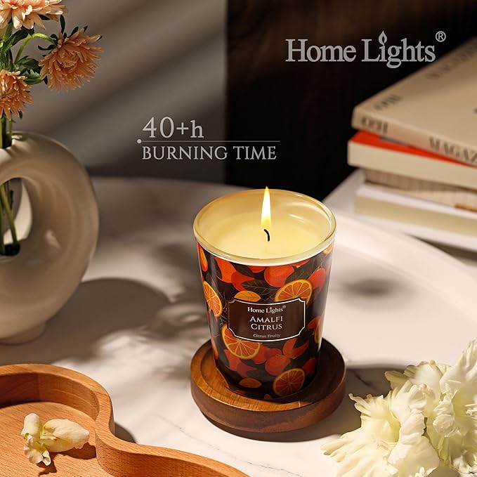 HomeLights 1-Wick Candles for Home Scented - 6.7oz Soy Wax Blend Candle Long-Lasting Fragrance, Eclectic Mixed Styles Home Decor and Housewarming Gifts, Amalfi Citrus