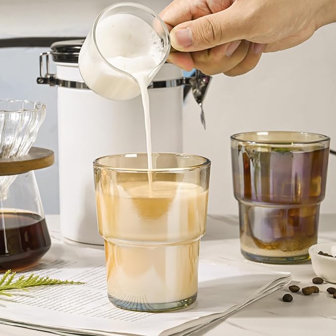 13oz Glass Cups with Straw and Lid,Tumbler Water Glass,2 Pack Reusable Iced Coffee Tumbler with Lids,Glass to go Coffee Cup for Drinking Matcha, Water, and Juice.(Amber