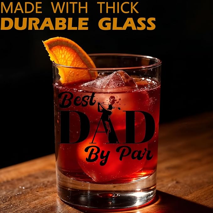 Golf Dad Gifts Old Fashioned Whiskey Glasses, Golfing Gifts for Father Birthday, Best Dad By Par 10 oz Rocks Barware Cup for Cocktail Drinks Scotch Bourbon Liquor