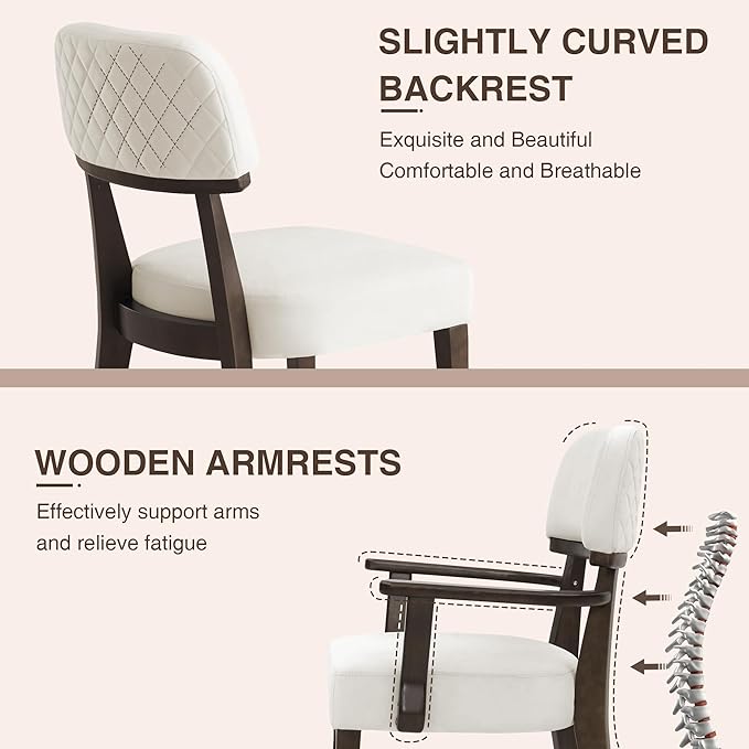 Modern Wood Dining Chairs Set of 6, Velvet Upholstered Kitchen Chairs with Open Curved Backrest & Black Hardwood Legs for Vanity, Living Room, 350 LBS Capacity, White