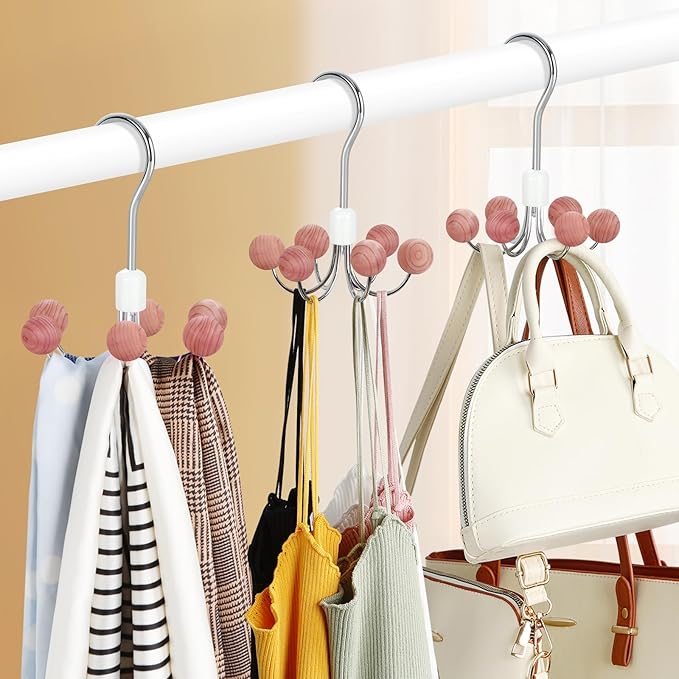 TOPIA HANGER Hoodie Hanger with 6 Cedar Balls, 360°Swivel Purse Hanger, Scarf Hanger, Closet Hooks, Handbag Organizer, Bra Hanger, Accessory Organizers for Scarf, Tanktop, Hat, Hoodie CT56C
