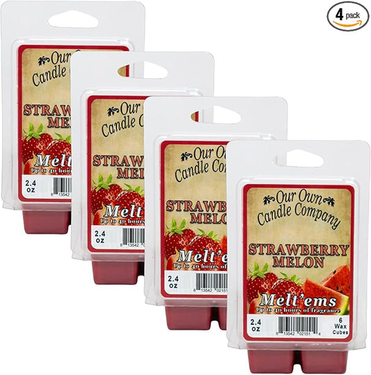 Our Own Candle Company Premium Wax Melt, Strawberry Melon, 6 Cubes, 2.4 oz (4 Pack)
