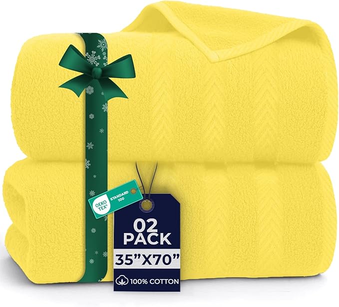 DAN RIVER 2 Pack Luxury Bath Sheets 35x70, 600 GSM, Soft & Quick Dry 100% Ring Spun Cotton Towels Ideal for Hotels, Spas, Gyms & Salons Extra Large, Yellow