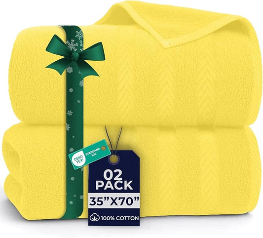 DAN RIVER 2 Pack Luxury Bath Sheets 35x70, 600 GSM, Soft & Quick Dry 100% Ring Spun Cotton Towels Ideal for Hotels, Spas, Gyms & Salons Extra Large, Yellow