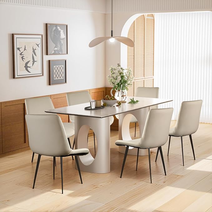 Dining Chairs, Modern PU Leather Dining Room Chair with Sturdy Metal Legs, Upholstered Seat Dinner Chairs Accent Side Chairs for Indoor Kitchen Living Room (Light Grey, Set of 8)