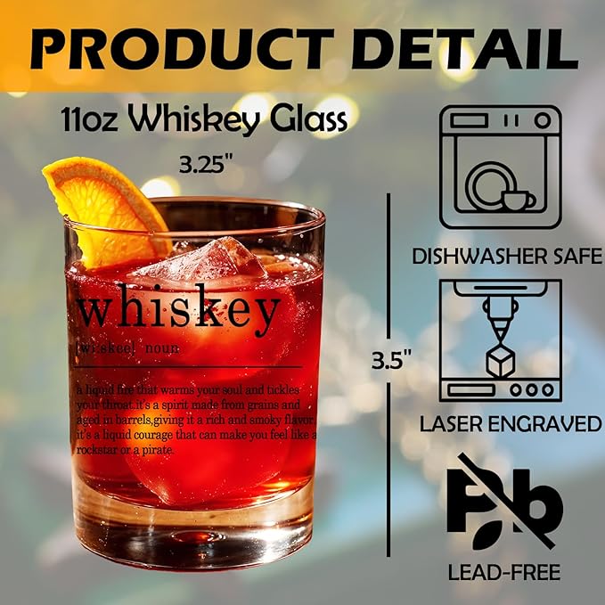 Whiskey Lovers Gifts Old Fashioned Whiskey Glasses, Whisky Gifts for Women Men, Scotch Drinker Gift 10 oz Rocks Barware Cup for Cocktail Drinks Scotch Bourbon Liquor