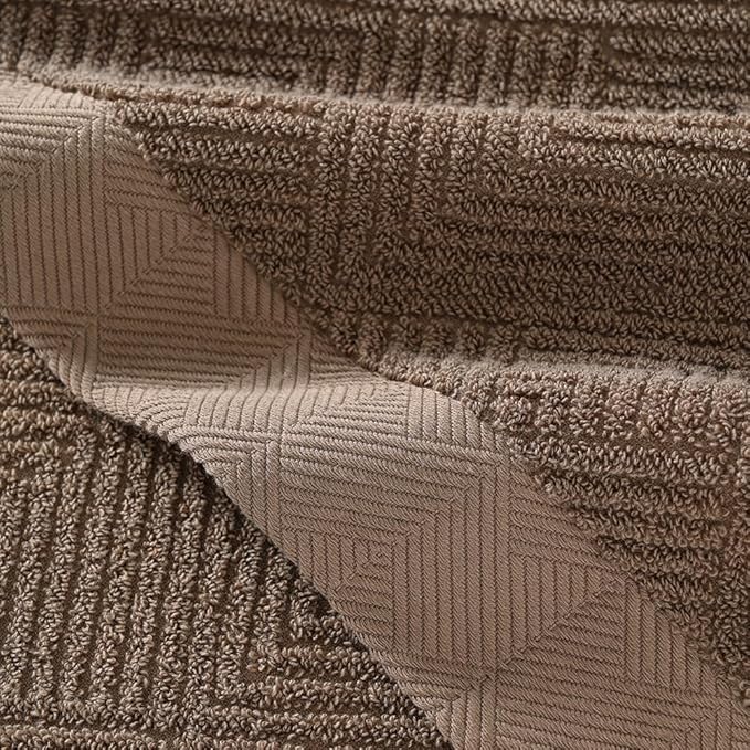 sense gnosis Chocolate Bath Towel Set of 2 Premium 100% Cotton Herringbone Striped Weave Ultra Soft Highly Absorbent Bath Towel for Bathroom 27 X 55 Inch