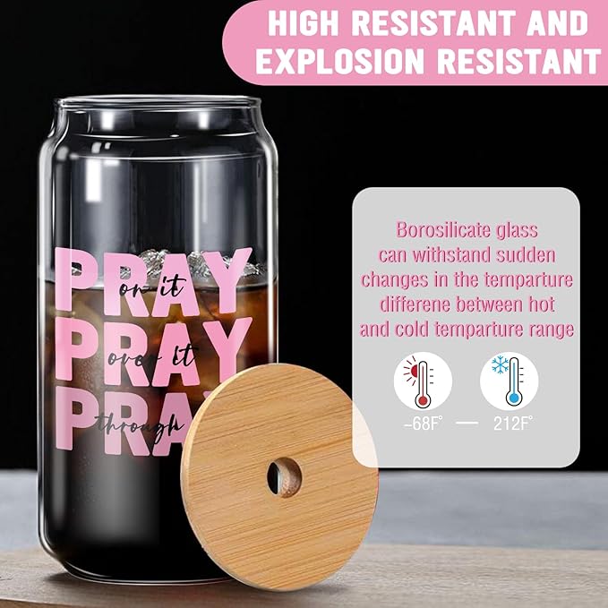 Pray on It Pink Tumbler - 16oz Iced Coffee Cup with Lid and Straw, Birthday and Valentine’s Gift for Pink Lovers, Women Friends and Coworkers