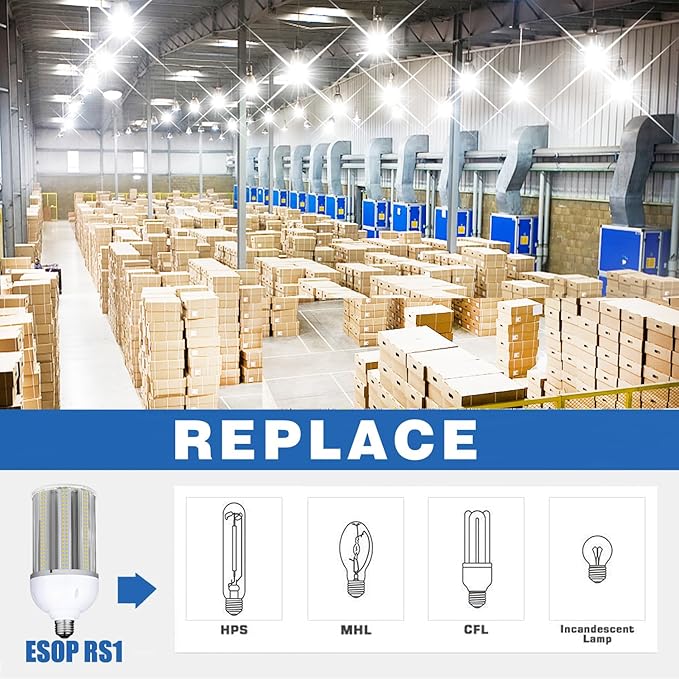 60W LED Corn Bulb, E26 Base with E39 Adapter, 5000K 9000LM LED Light Bulb for Garage Warehouse Workshop Barn (60Watts)