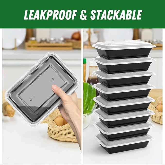 Meal Prep Containers with Lids - 150 Count – 58oz Large Reusable Food Storage Containers Bulk – Durable, Stackable, Freezer & Microwave Safe Meal Prepping Containers for Leftovers, Lunch & Takeout