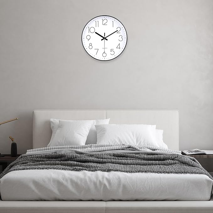 jomparis Small Wall Clock Black Wall Clocks Silent Non-Ticking for Bedroom Bathroom Kitchen(8 Inch)