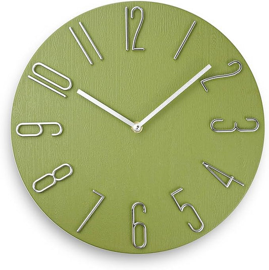 Wall Clock, Silent Clock, Wall Clocks Battery Operated， 12 inch Modern Wall Clock, Suitable for Offices, Living Rooms, Kitchens, Homes, Schools (Yellow Green Without Second Hand)