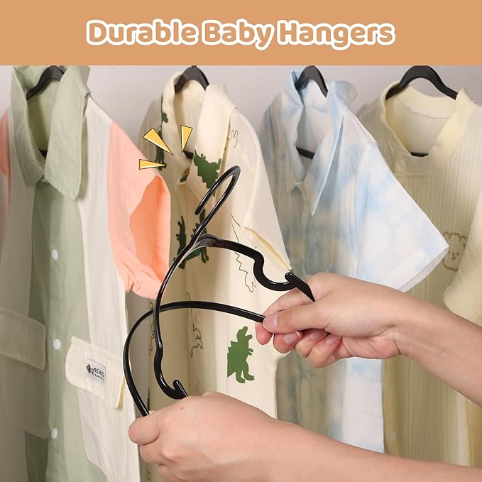 100 Pack Black Baby Hangers 11.42 Inch - Kids Non-Slip Clothes Hangers for Infant & Child, Durable Plastic Children's Hangers for Closet, Pants, Coats, Skirts