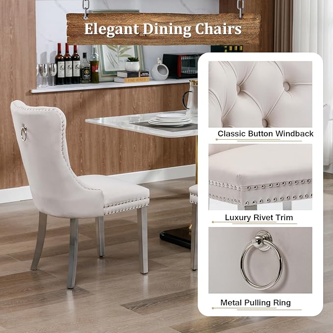 Goujxcy 68" Marble Dining Table Set for 6, Modern Rectangle Dining Room Table Set for 6, Luxury White Silver Marble Kitchen Table and Chairs Set of 6 for Living Room,Kitchen