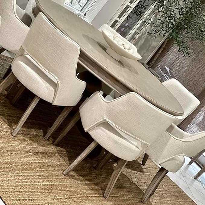 Linen Dining Chairs Set of 6, Upholstered Farmhouse Kitchen Chair Accent Chairs Side Chair with Wood Legs for Living Room/Dining Room/Bedroom/Restaurant, Upgraded Size, Cream