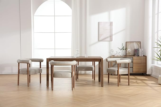 Mid-Century Modern Dining Chairs Set of 2, Armrest Barrel Dining Chairs Side Accent Chairs with Curved Back, Upholstered Wood Armchairs for Kitchen, PU Leather Grey