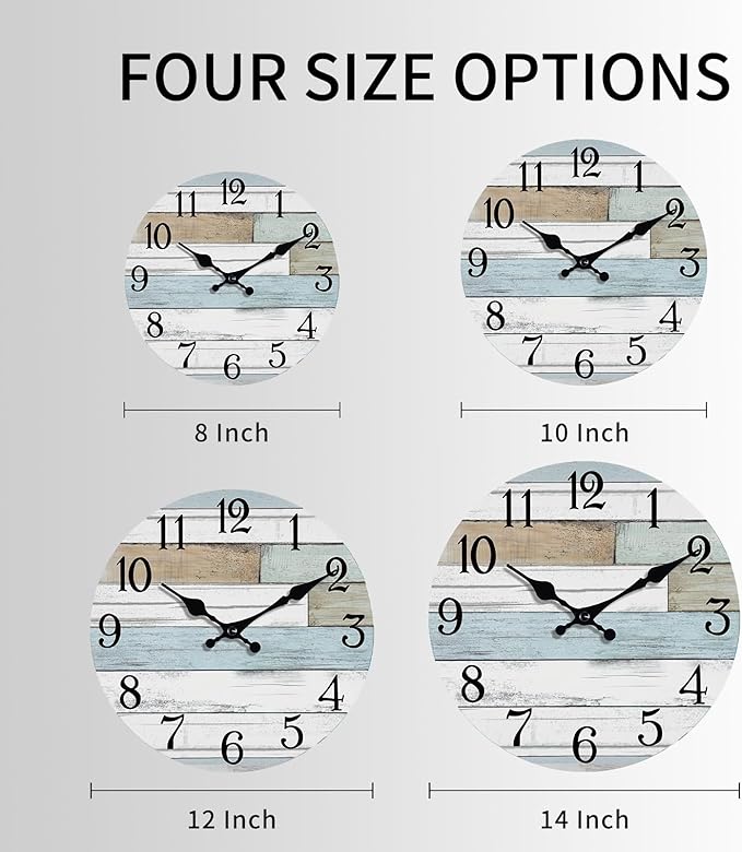Wall Clock Battery Operated 8 Inch Silent Non Ticking Coastal Design Country Rustic Retro Decorative for Bathroom Kitchen Living Room Bedroom