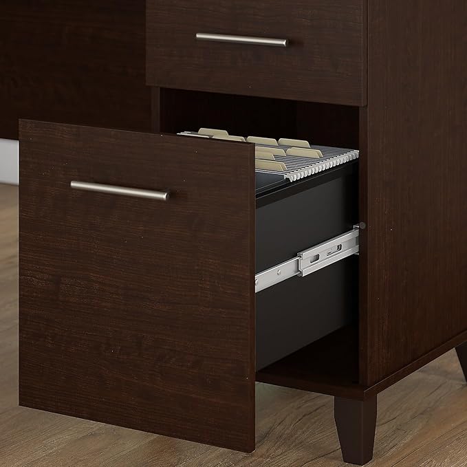 Bush Furniture Somerset 60W L Shaped Desk with Hutch in Mocha Cherry