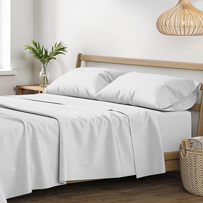 XOOX Linen 100% Egyptian Cotton Sheets California King Size - 1200 Thread Count 4 PC Cal King Sheet Egyptian Cotton, Cooling Sateen Sheet, High Thread Count Sheets California King - Light Grey