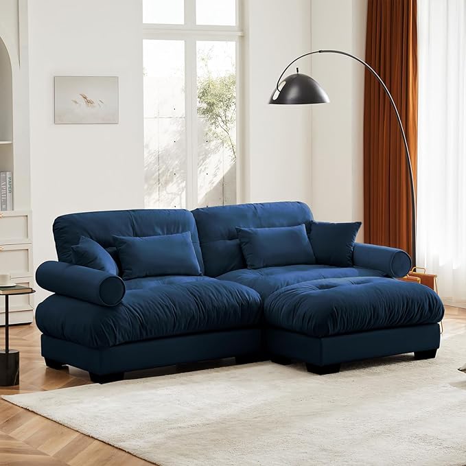 Blue Ottoman for Modular Sectional Sofa, Single Sofa, Ottoman Seat for Convertible Sectional, Velvet Sofa Couch for Living Room, Bedroom, Apartment